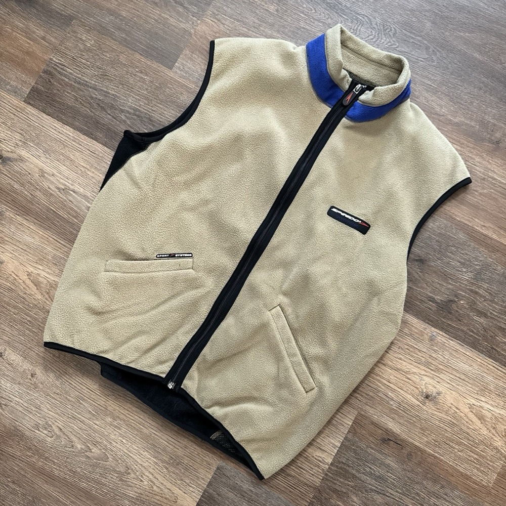 Y2K Style Speedo Sport Systems Fleece Full Zip Vest Sz M Tan‎